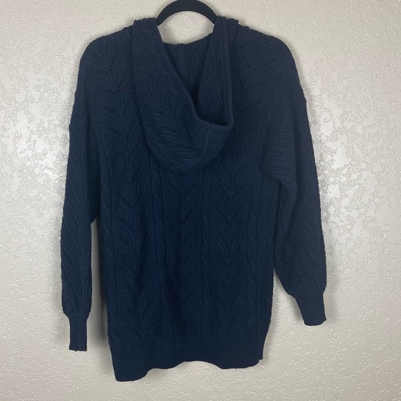 Joie navy blue wool cashmere blend cable knit lace up hoodie - Picture 4 of 4